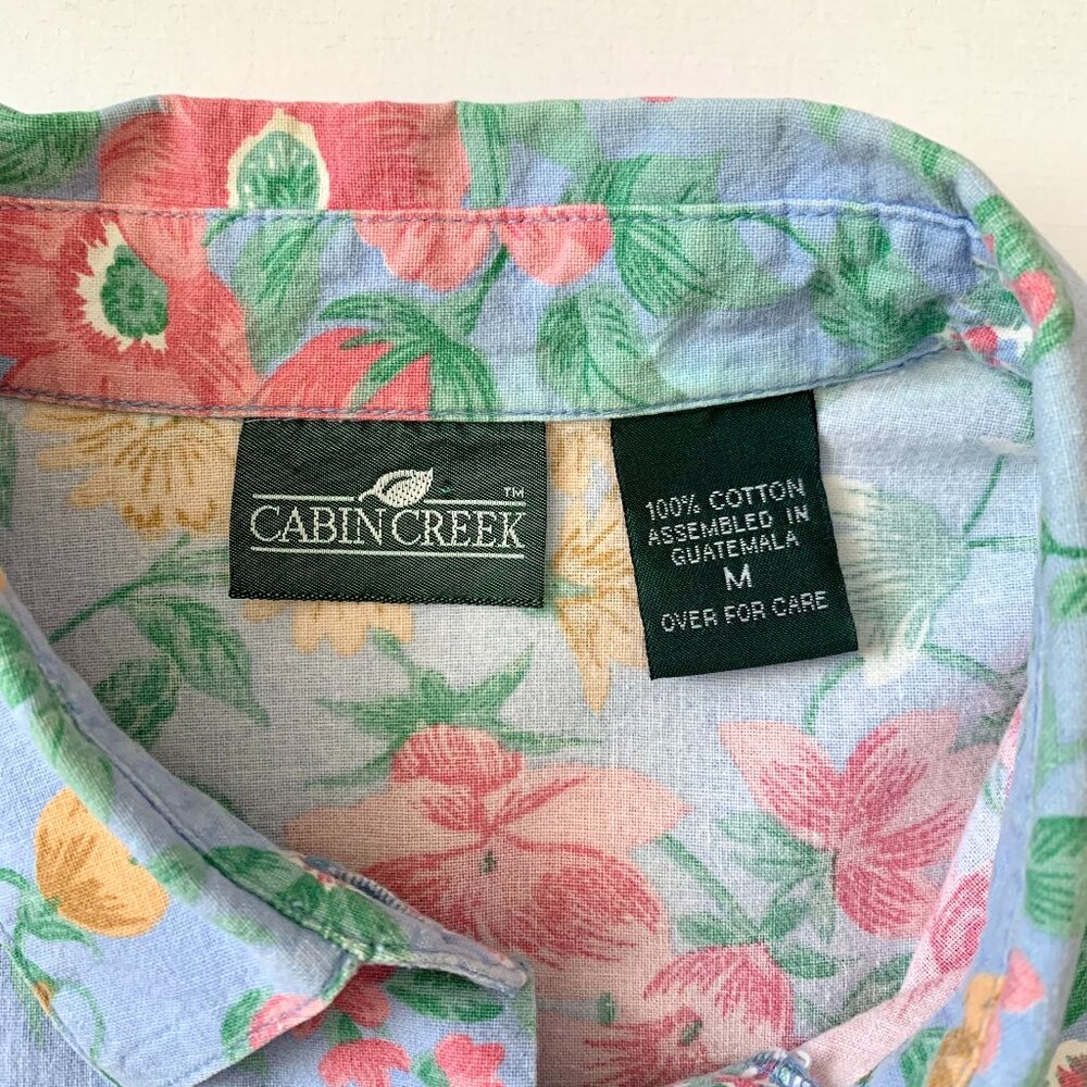 Vintage Cabin Creek Floral Collar Button Up Short Sleeve Shirt Prep Coastal Boho - Picture 6 of 15